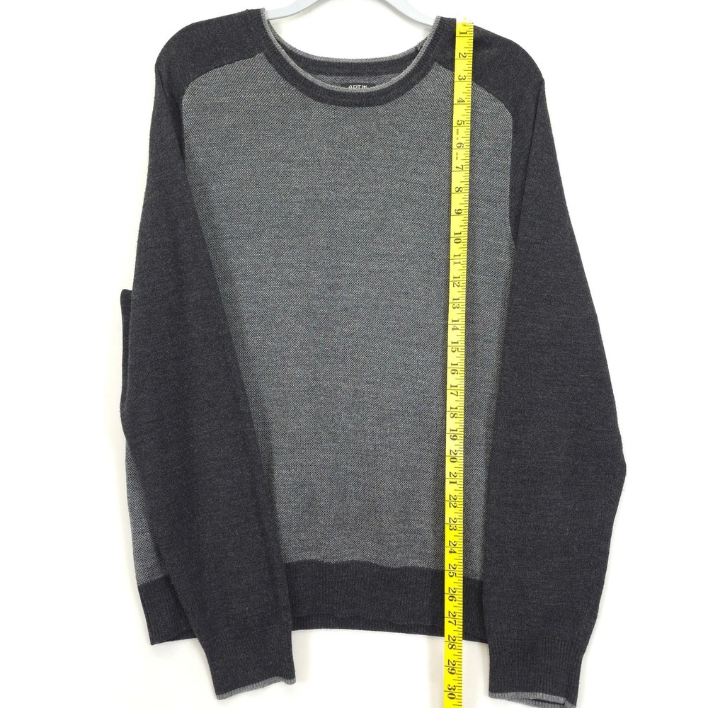 APT.9 Sweater Men XL Gray Crew Neck Colorblock Merino Wool Blend Pullover Knit - Picture 2 of 10